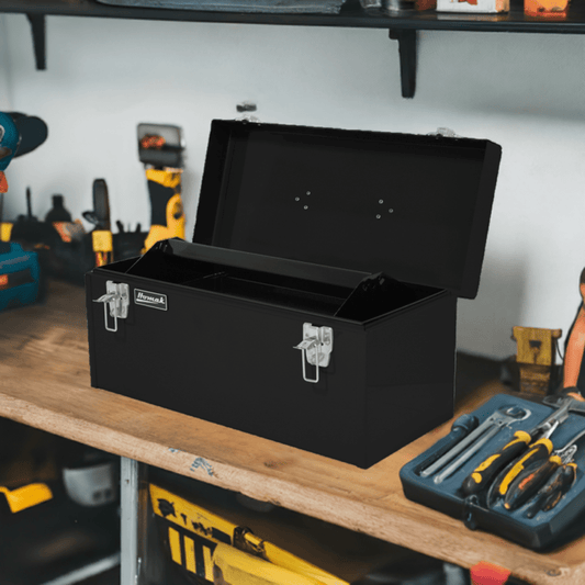 20in. Portable Steel Tool Box Removable Tray Heavy Duty Organizer - Securability