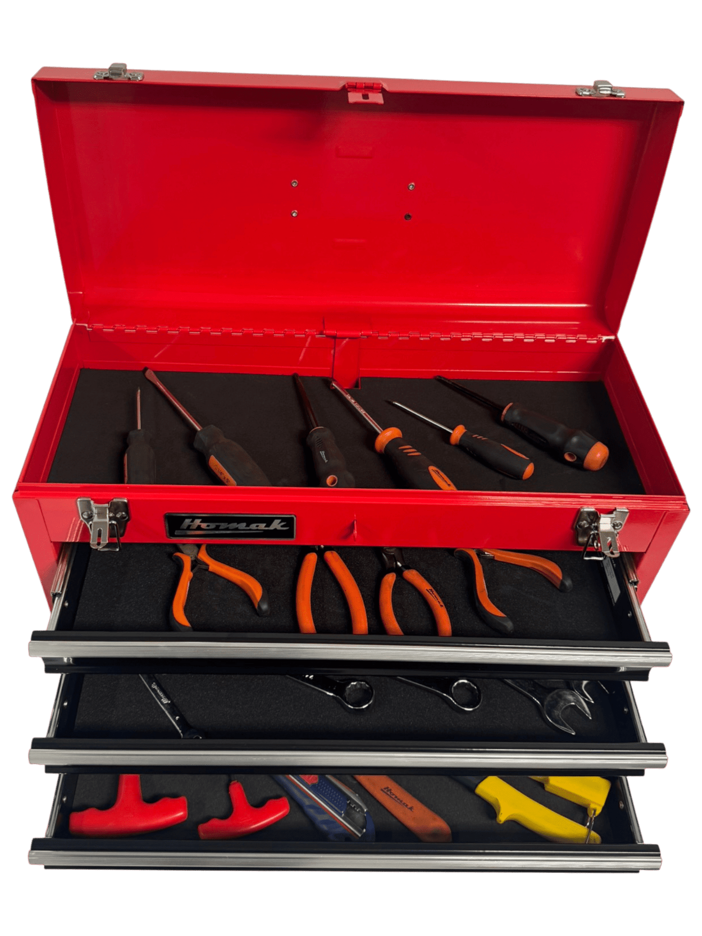 Homak 20″ Three Drawer Portable Ball Bearing Toolbox - Securability