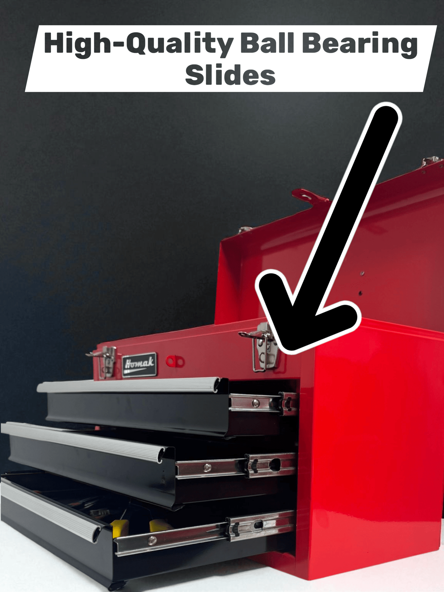 Homak 20″ Three Drawer Portable Ball Bearing Toolbox - Securability