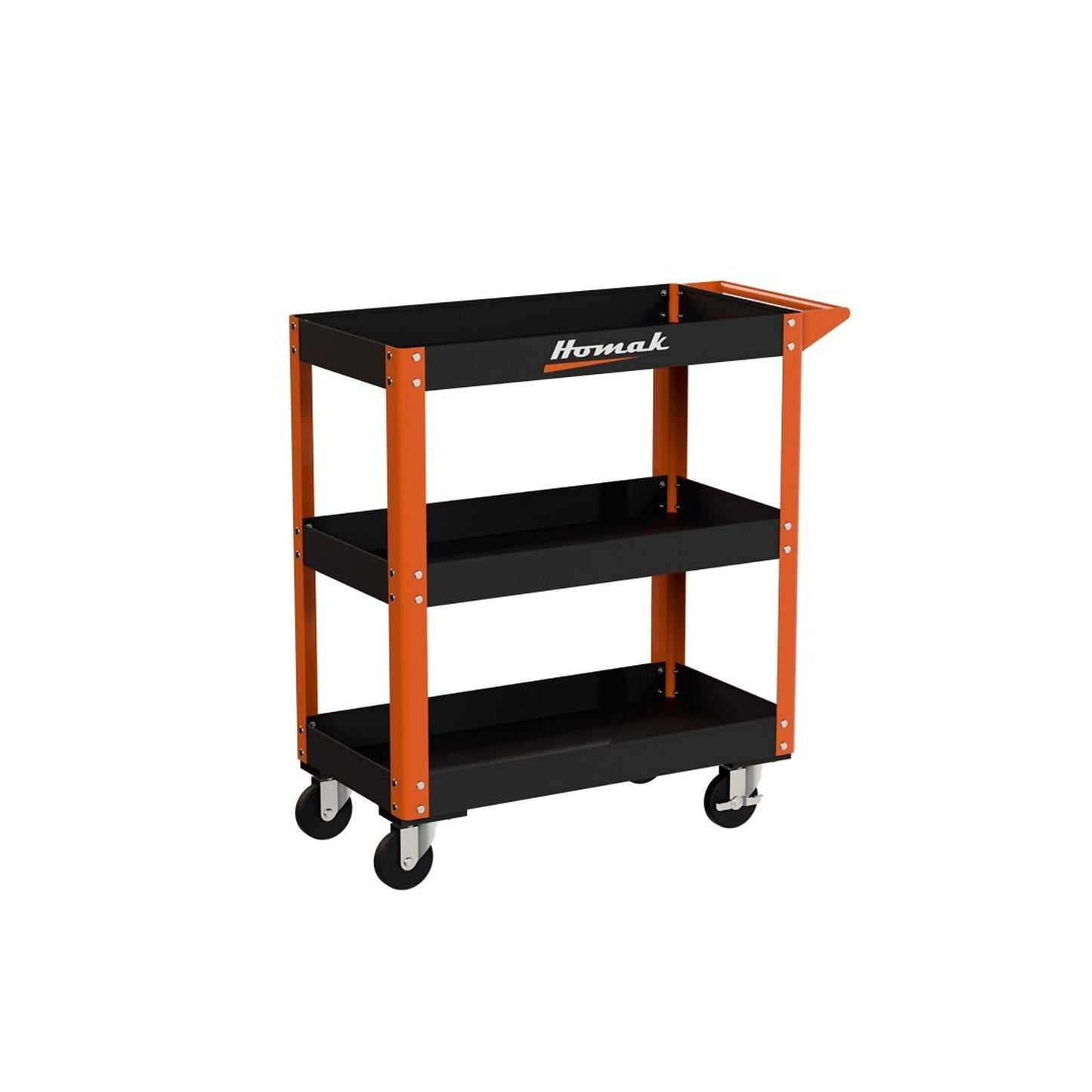 Homak 30" 3-Tier Metal Service Cart Heavy Duty Steel Utility Tool Cart Black - Service Cart Without Toolboard