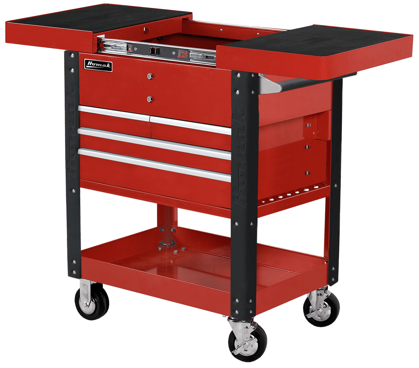 Homak 35" Slide - Top Service Cart Pro Series Four Drawer - Service Cart red