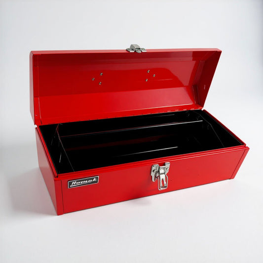 Homak RD00119200 19" Steel Hip Roof Tool Box – Red Portable Hand Carry Tool Storage with Removable Tray - Hand carry tool box