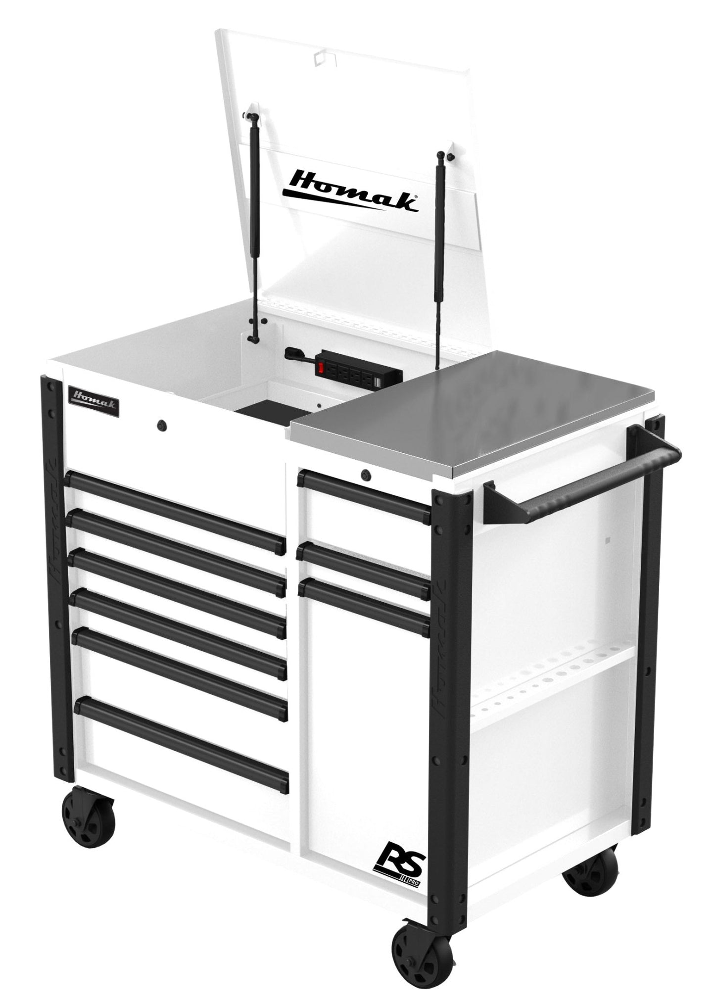 Homak RS Pro 8 Drawer Flip Top Power Service Cart - Securability