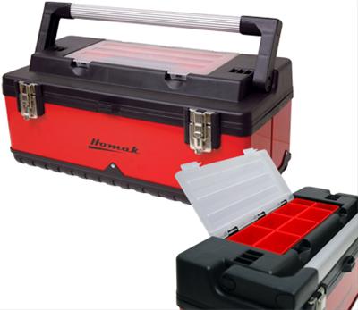 Red Metal Black Plastic Hand Carry Toolbox Removable Tray - Securability