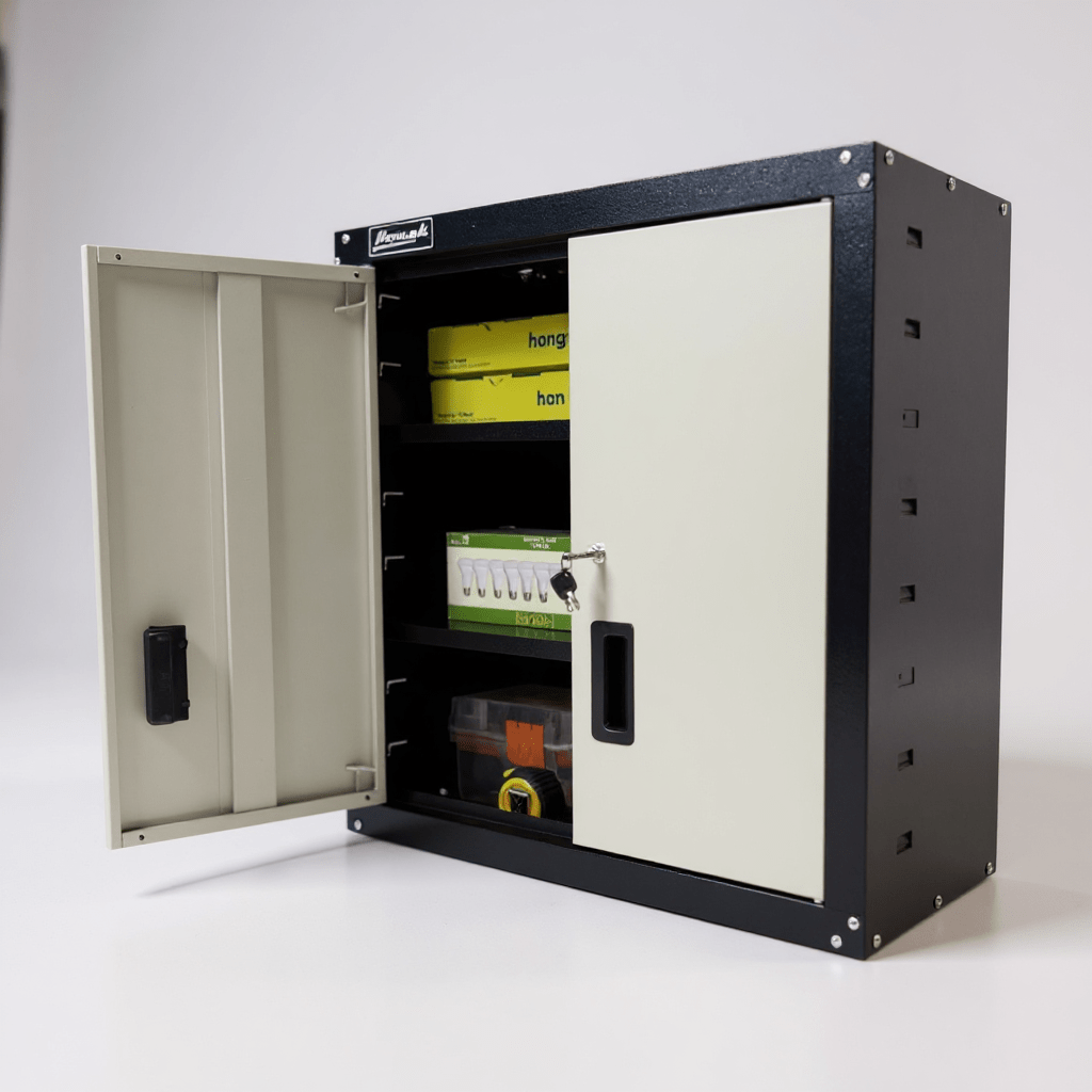 Steel garage wall cabinet with adjustable shelves - Securability