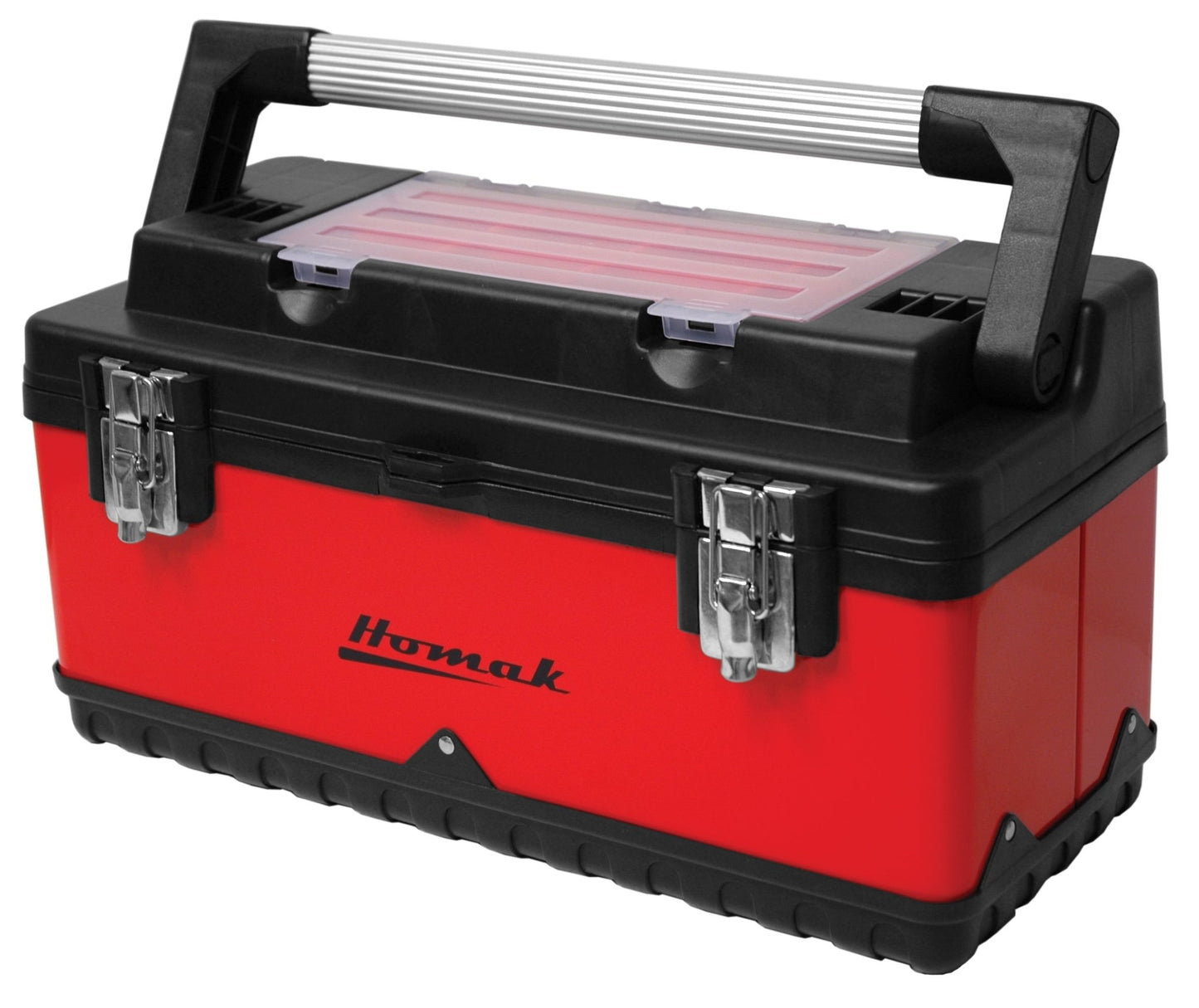 Red Metal Black Plastic Hand Carry Toolbox Removable Tray - Securability