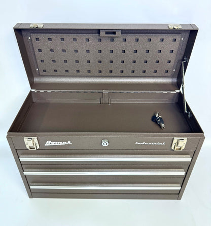 20″ Homak Industrial toolbox Three - Drawer Friction slide brown wrinkle  Toolbox tool chest- Securability