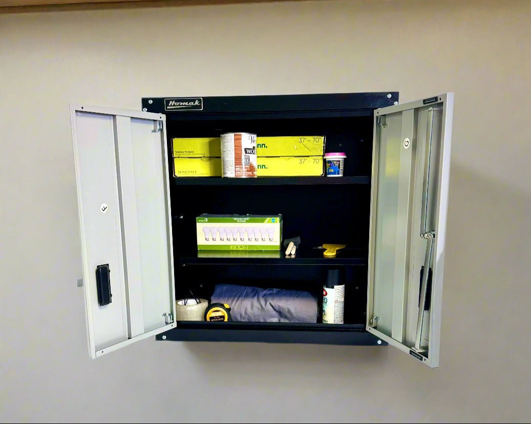 homak 2 door garage wall cabinet metal cabinet with metal shelves 