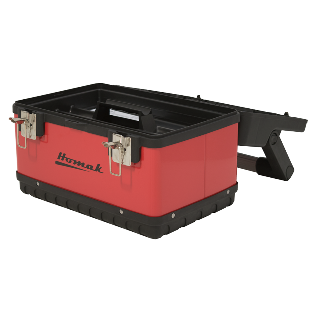 Red Metal Black Plastic Hand Carry Toolbox Removable Tray