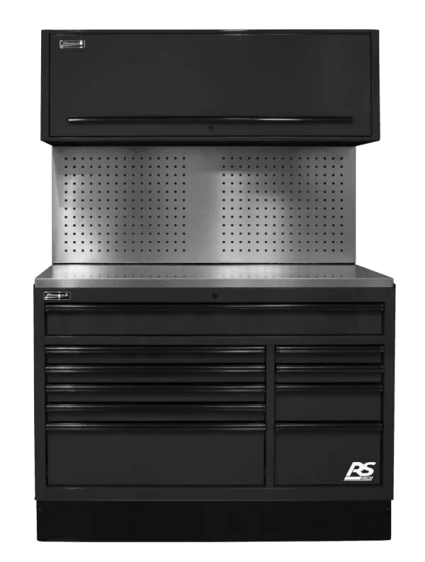 Homak CTS stationary toolbox featuring heavy-duty steel construction, multiple smooth-glide drawers, secure locking system, and durable work surface for professional garage, workshop, and industrial tool storage organization.