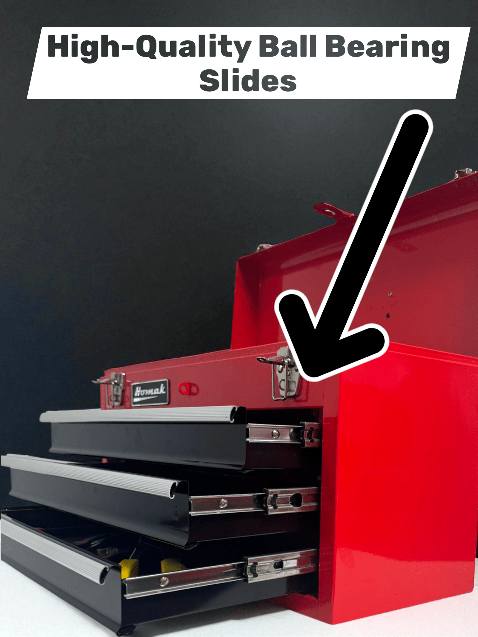 Homak 20″ Three Drawer Portable Ball Bearing Toolbox - Securability