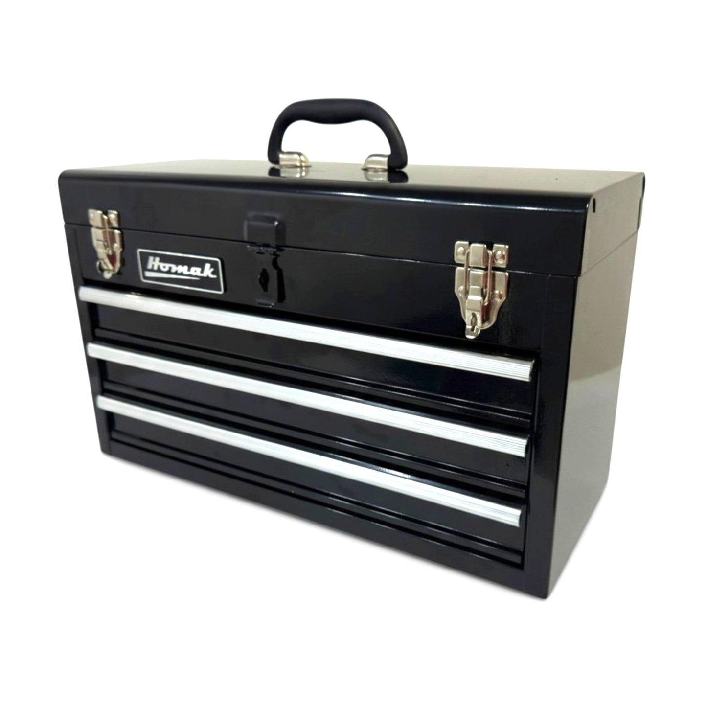 Homak 20″ Three Drawer Portable Ball Bearing Toolbox - Hand carry tool box Black