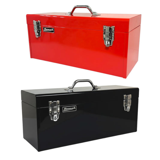 Homak 20in. Portable Steel Tool Box Removable Tray Heavy Duty Organizer - Hand carry tool box Red