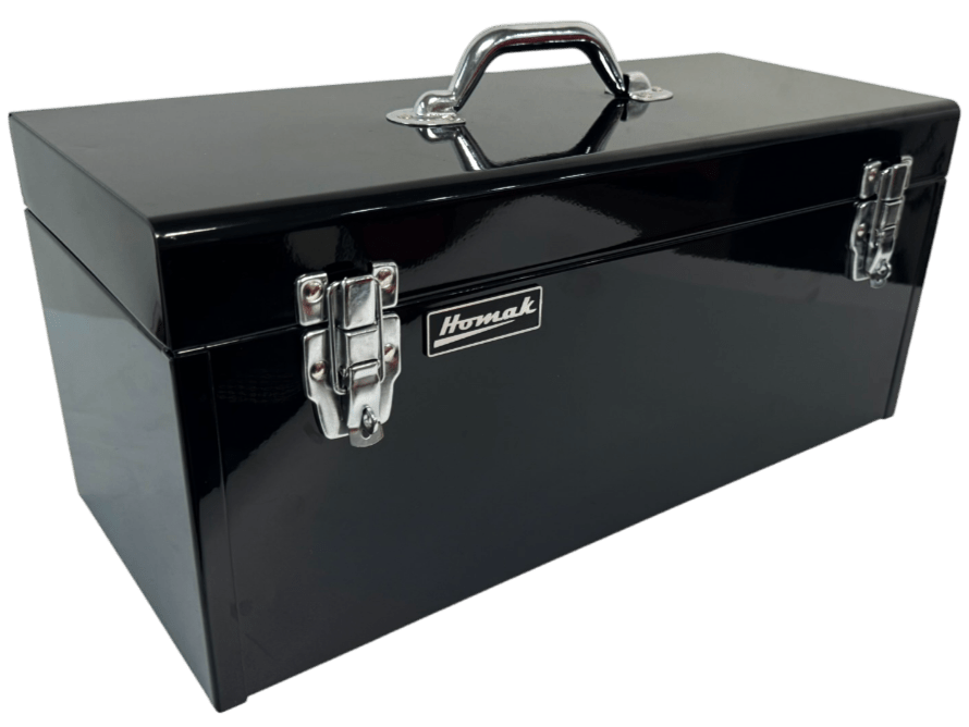 Homak 20 inch steel portable tool box with removable tray and lockable double latch