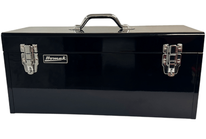 Homak 20in. Portable Steel Tool Box Removable Tray Heavy Duty Organizer - Hand carry tool box Red