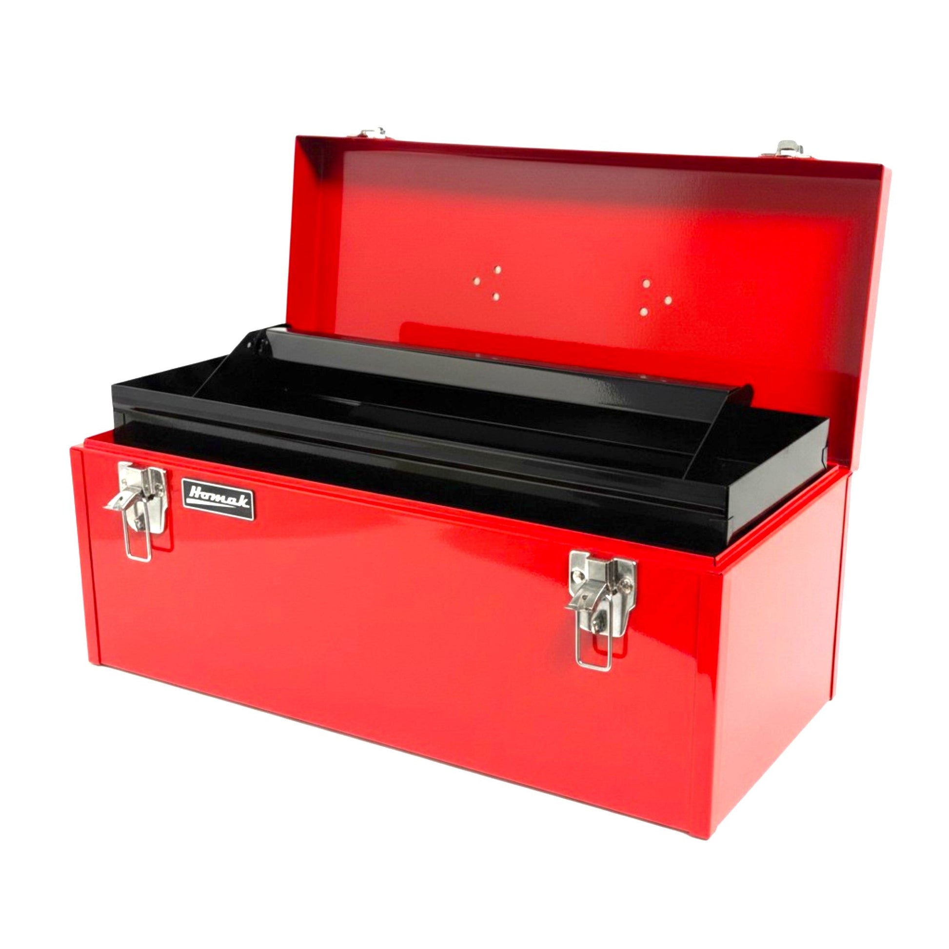 Homak 20in. Portable Steel Tool Box Removable Tray Heavy Duty Organizer - Hand carry tool box Red