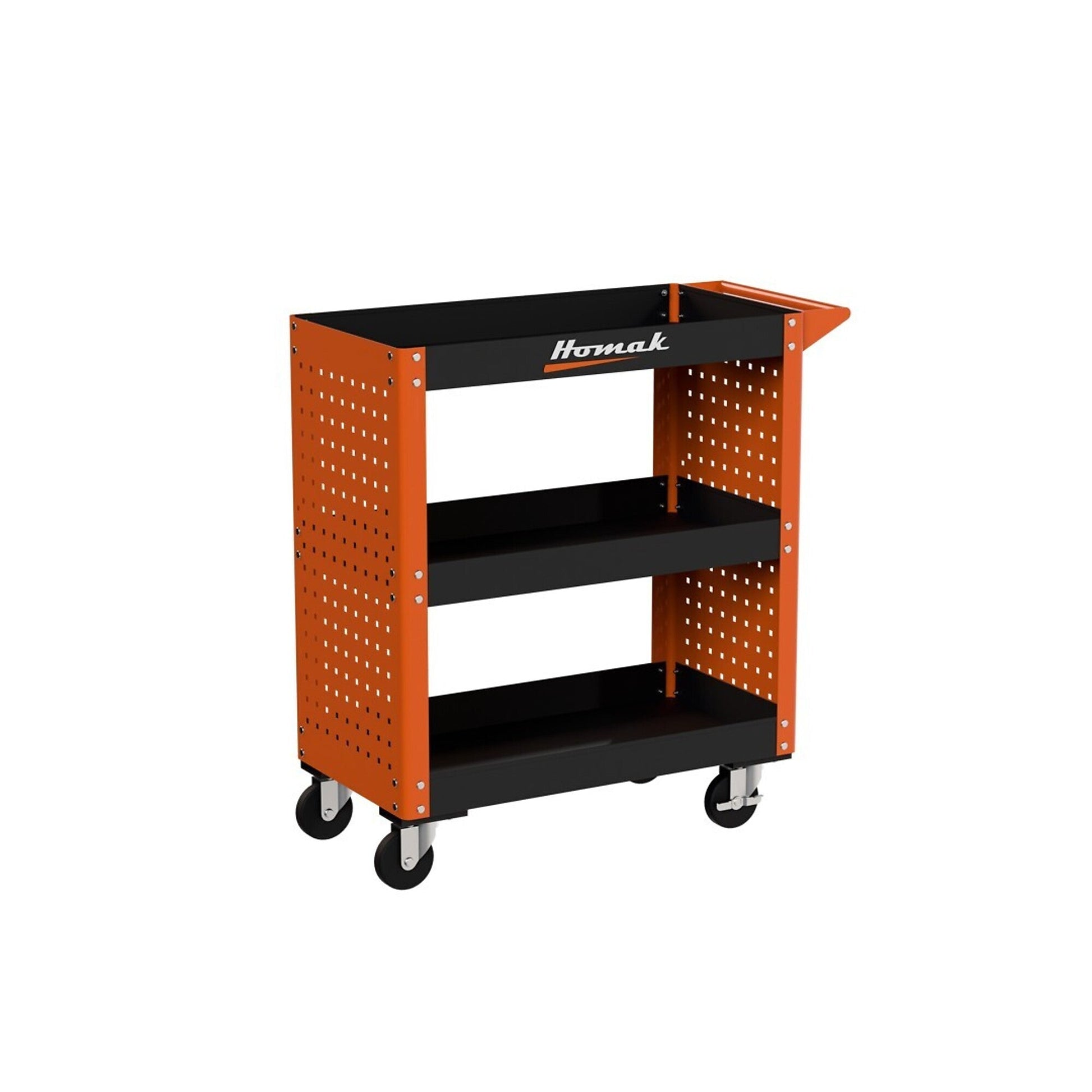Homak 30" 3-Tier Metal Service Cart Heavy Duty Steel Utility Tool Cart Black - Service Cart With Toolboard