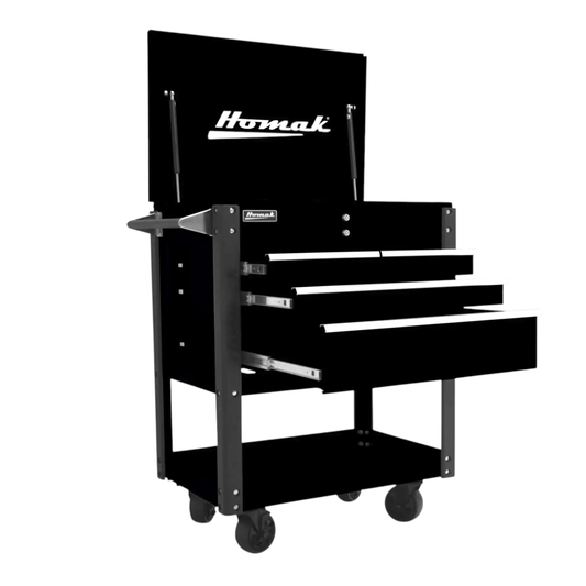 Homak 35" Flip - Top Service Cart Pro Series Four Drawer - Service Cart Black