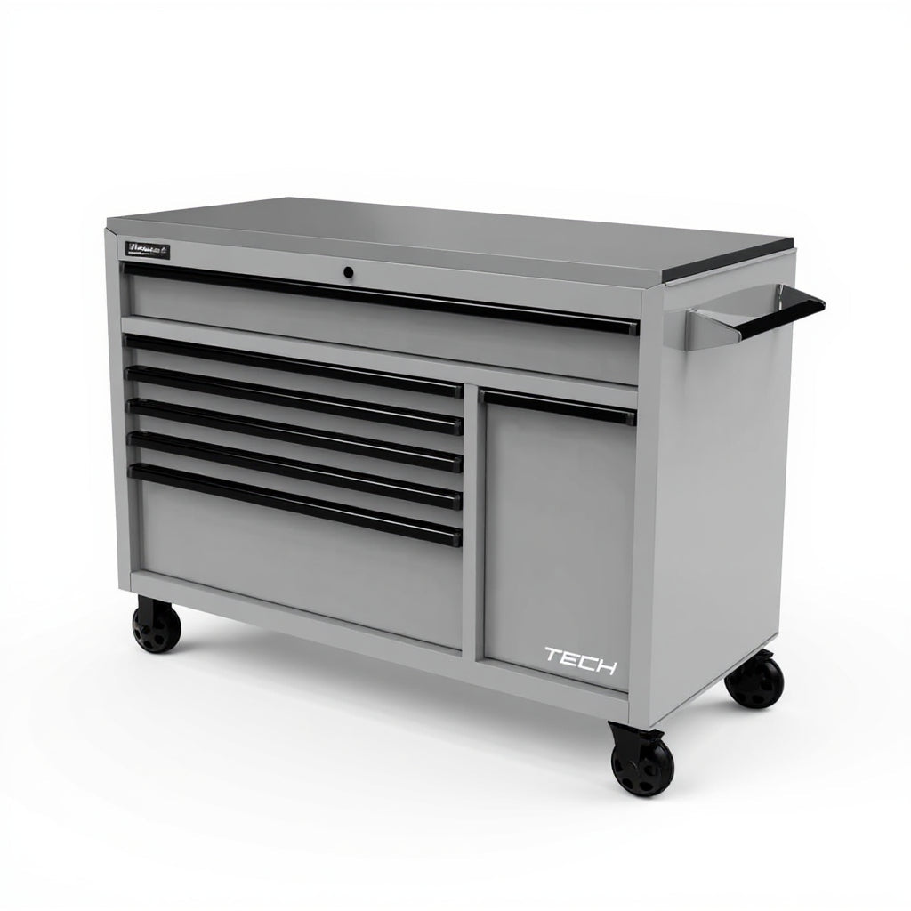 Homak 54″ TECH Roller Cabinet with Stainless Steel Top - grey GR04054070 toolbox charging station
