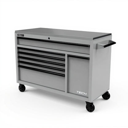 Homak 54″ TECH Roller Cabinet with Stainless Steel Top - grey GR04054070 toolbox charging station
