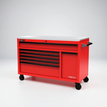 Homak 54″ TECH Roller Cabinet with Stainless Steel Top - red RD04054070 toolbox charging station