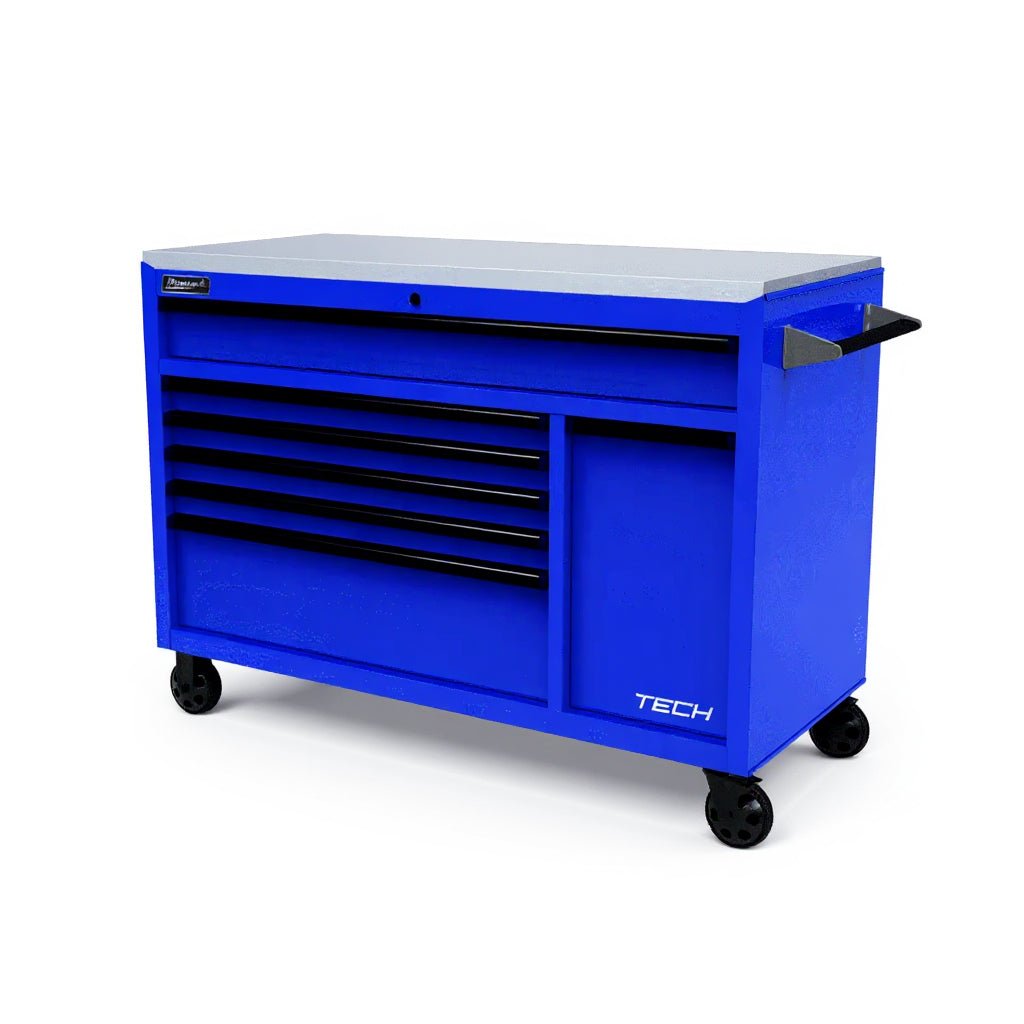 Homak 54″ TECH Roller Cabinet with Stainless Steel Top - Blue BL04054070