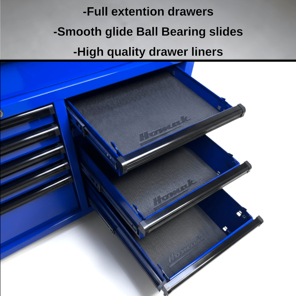 Homak 72” RS Pro Roller Cabinet - Durable Steel Three Bay Tool Storage - Roller Cabinet Blue