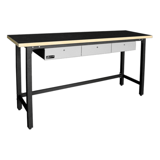 Homak 79" Steel Workbench with Wood Top – Heavy Duty Garage Work Table with 3 Locking Drawers - Garage Equipment