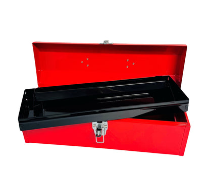 Homak RD00119200 19" Steel Hip Roof Tool Box – Red Portable Hand Carry Tool Storage with Removable Tray - Hand carry tool box