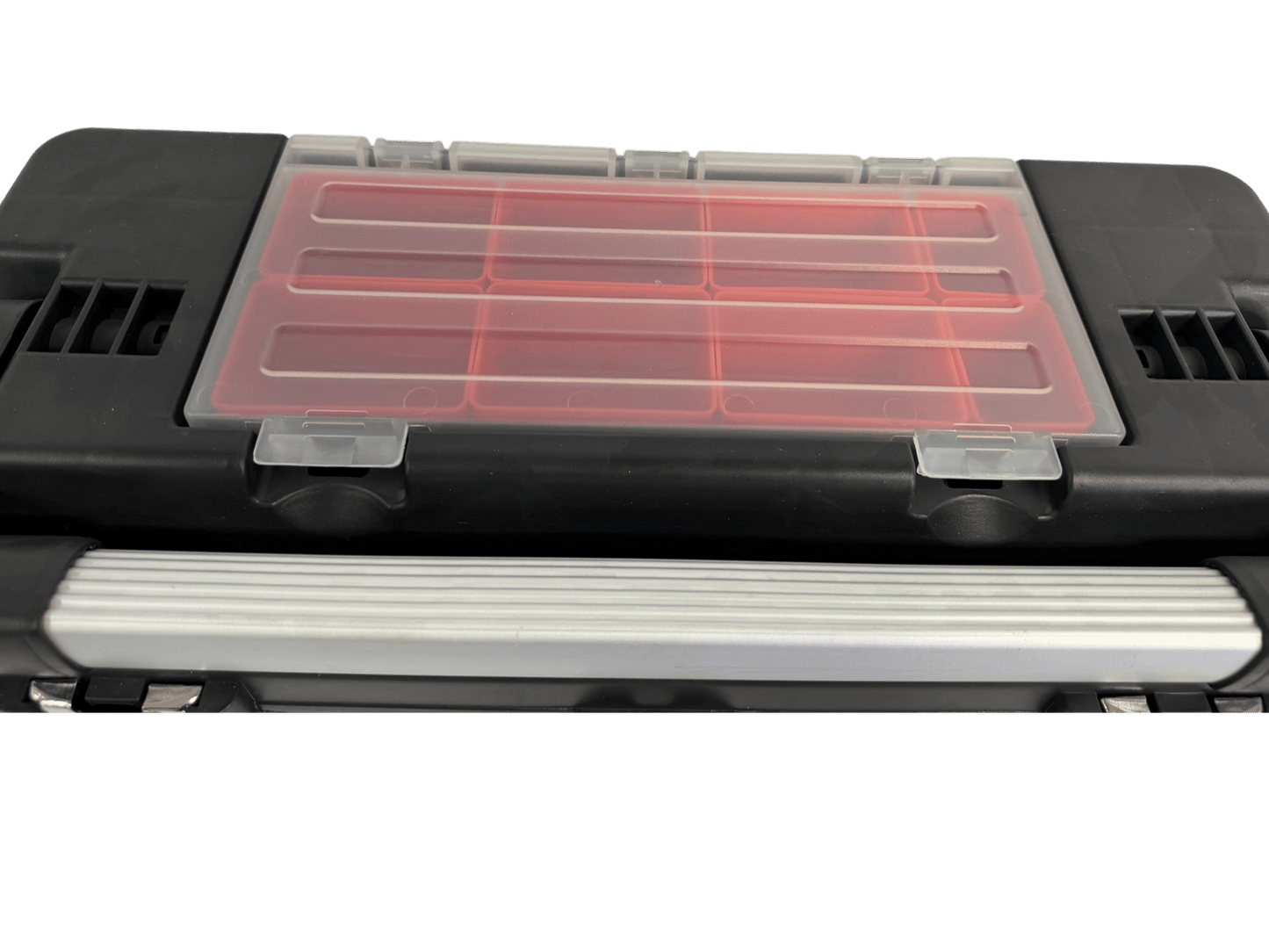 Homak Red Metal Black Plastic Hand Carry Toolbox Removable Tray - Securability
