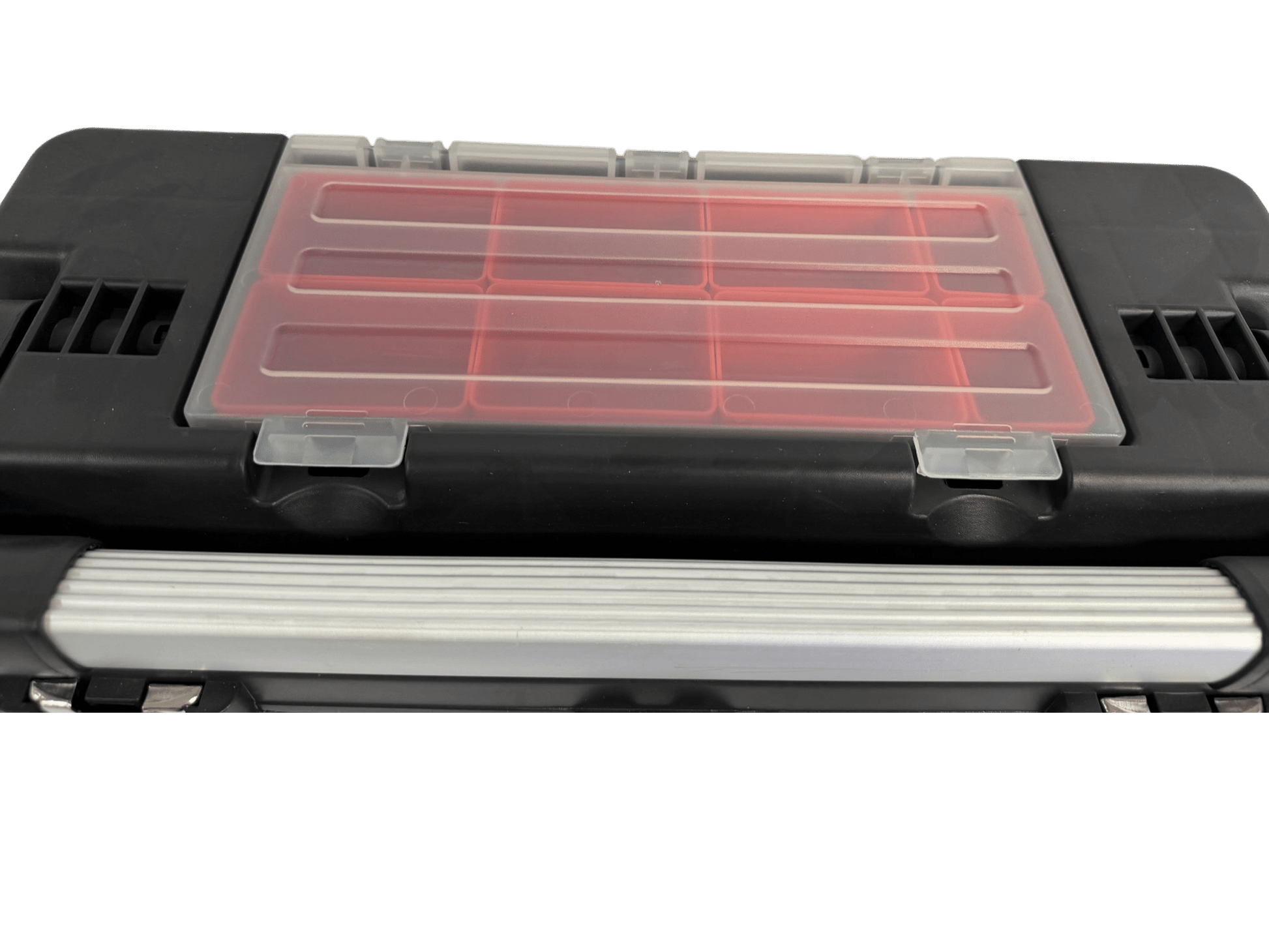 Homak Red Metal Black Plastic Hand Carry Toolbox Removable Tray - Securability