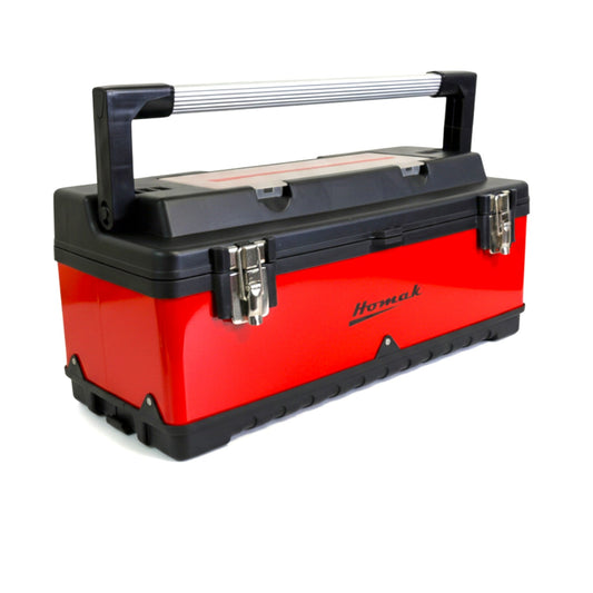 Homak Red Metal Black Plastic Hand Carry Toolbox Removable Tray - Securability