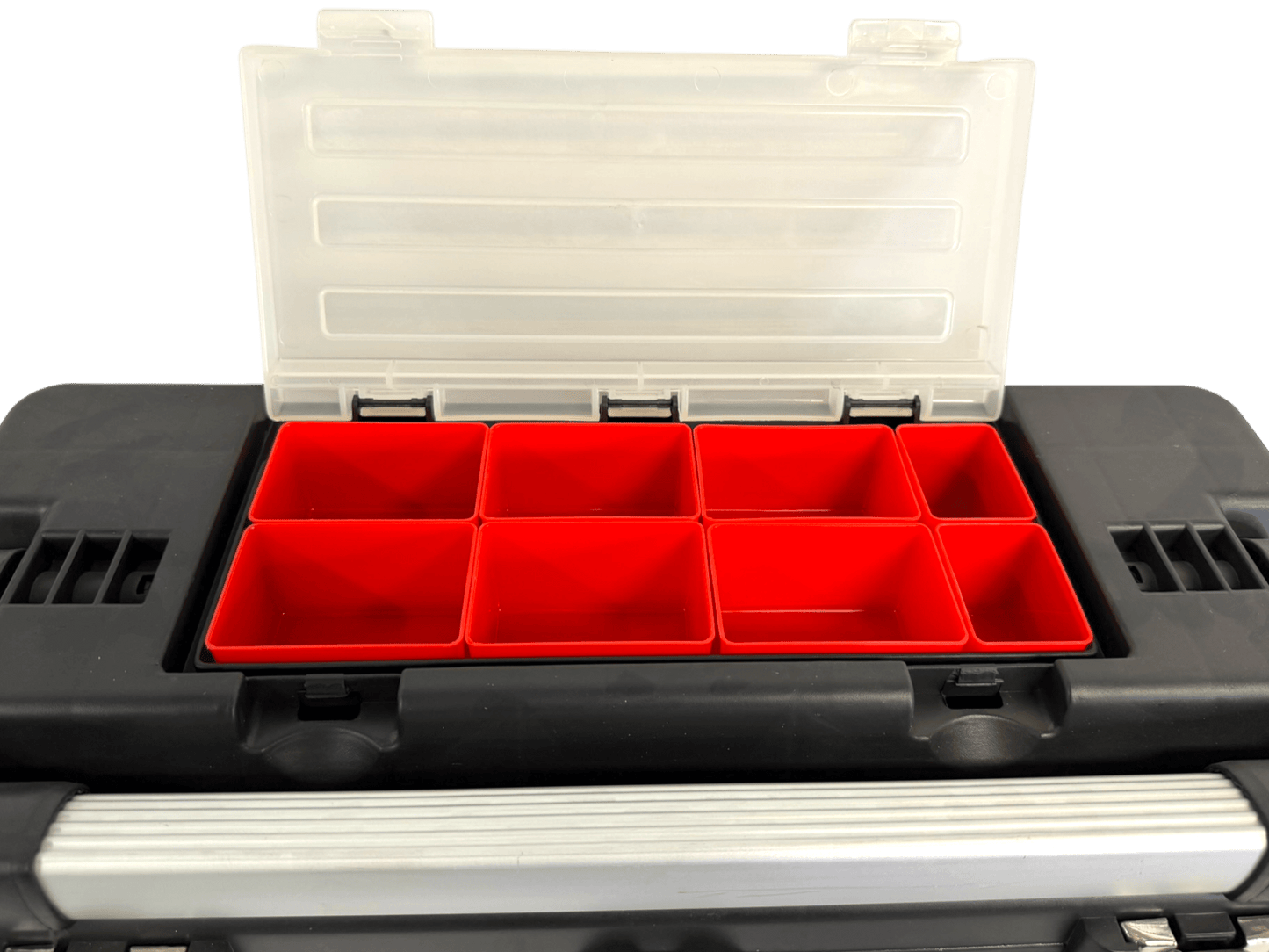 Homak Red Metal Black Plastic Hand Carry Toolbox Removable Tray - Securability