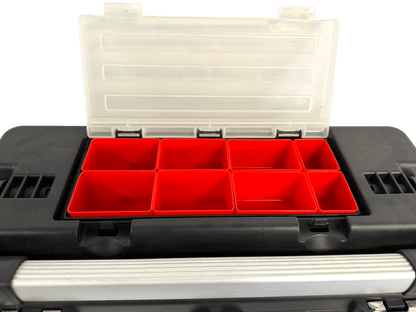 Homak Red Metal Black Plastic Hand Carry Toolbox Removable Tray - Securability