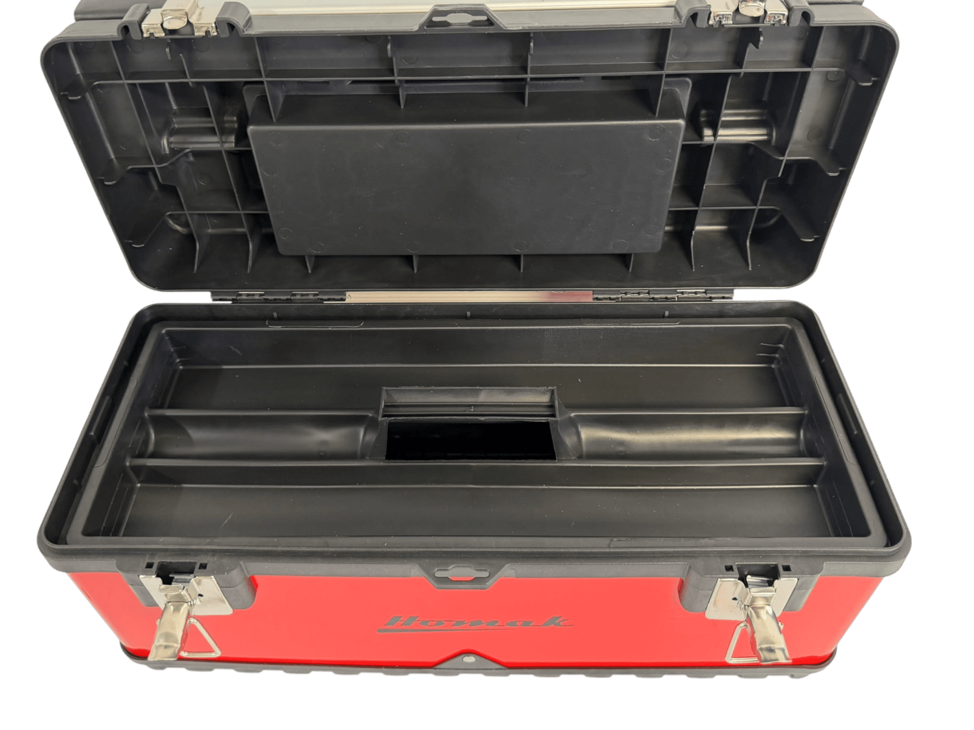 Homak Red Metal Black Plastic Hand Carry Toolbox Removable Tray - Securability