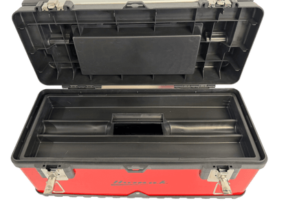 Homak Red Metal Black Plastic Hand Carry Toolbox Removable Tray - Securability