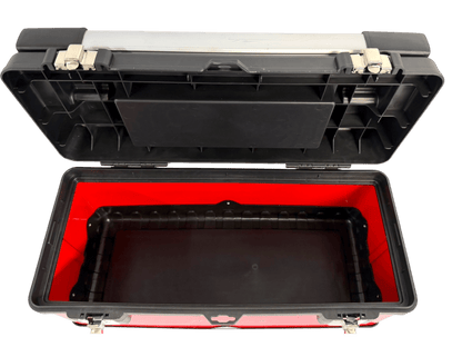Homak Red Metal Black Plastic Hand Carry Toolbox Removable Tray - Securability