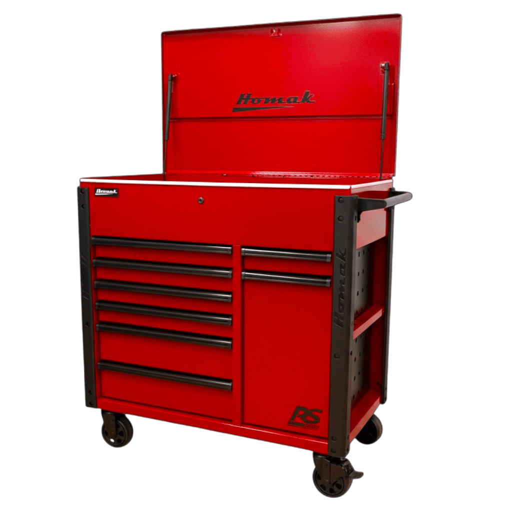 Homak RS Pro 8 Drawer Flip Top Power Service Cart - Service Cart red