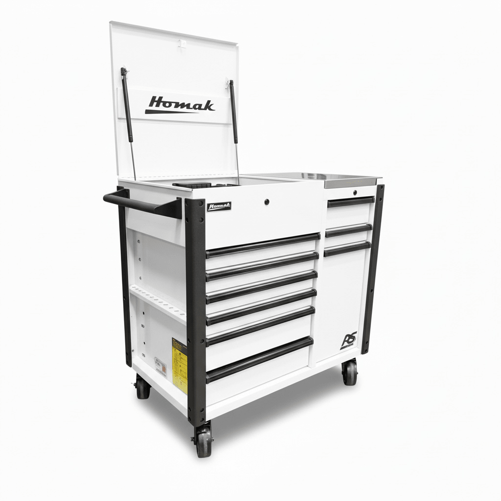Homak RS Pro 8 Drawer Flip Top Power Service Cart - Service Cart White