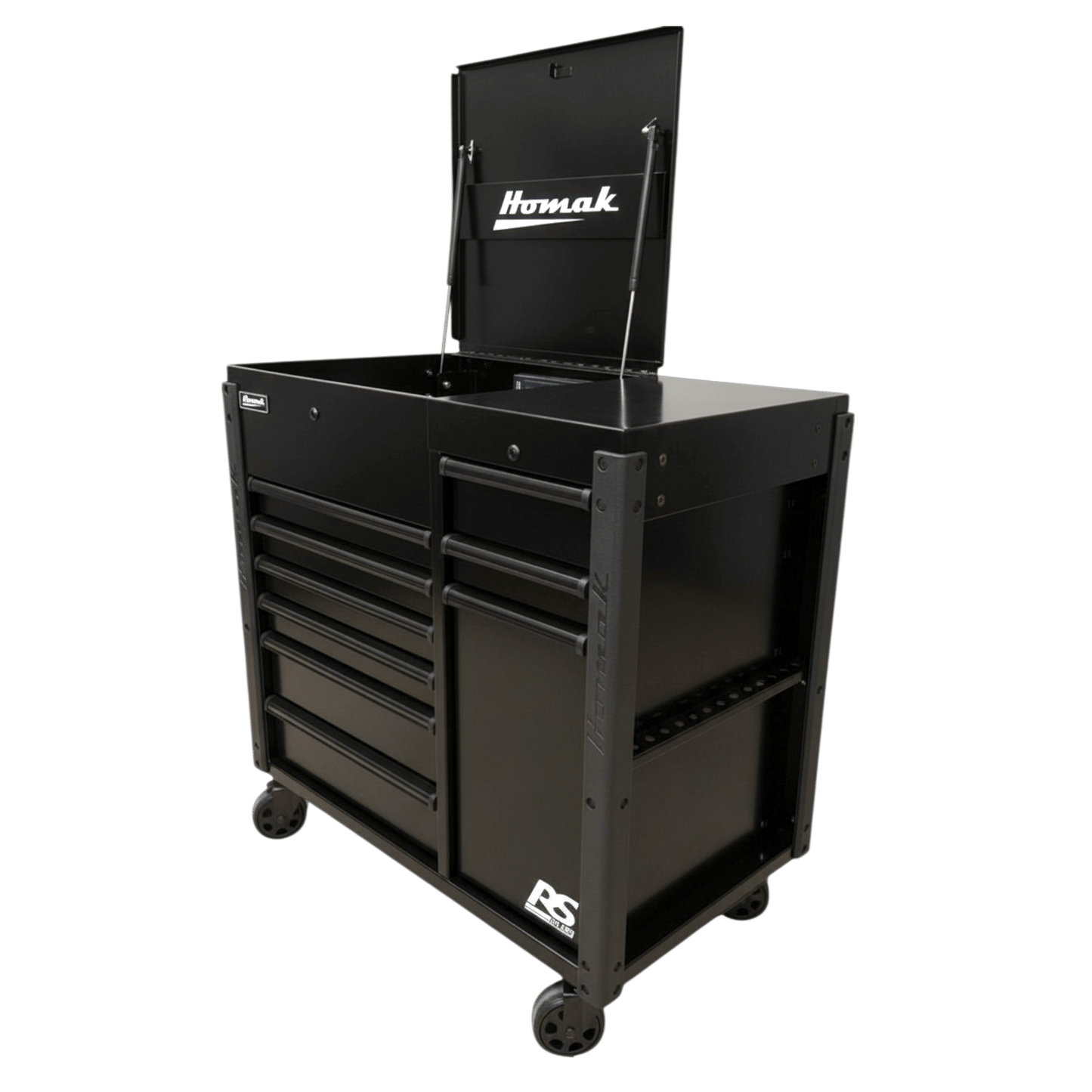Homak RS Pro 8 Drawer Flip Top Power Service Cart - Service Cart Black