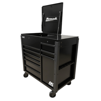 Homak RS Pro 8 Drawer Flip Top Power Service Cart - Service Cart Black