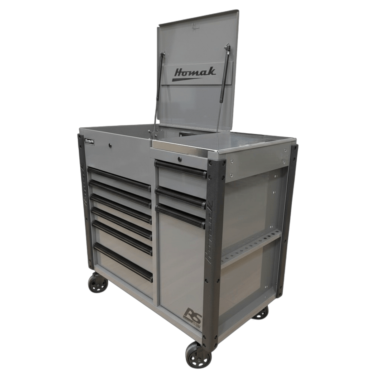 Homak RS Pro 8 Drawer Flip Top Power Service Cart - Service Cart Gray