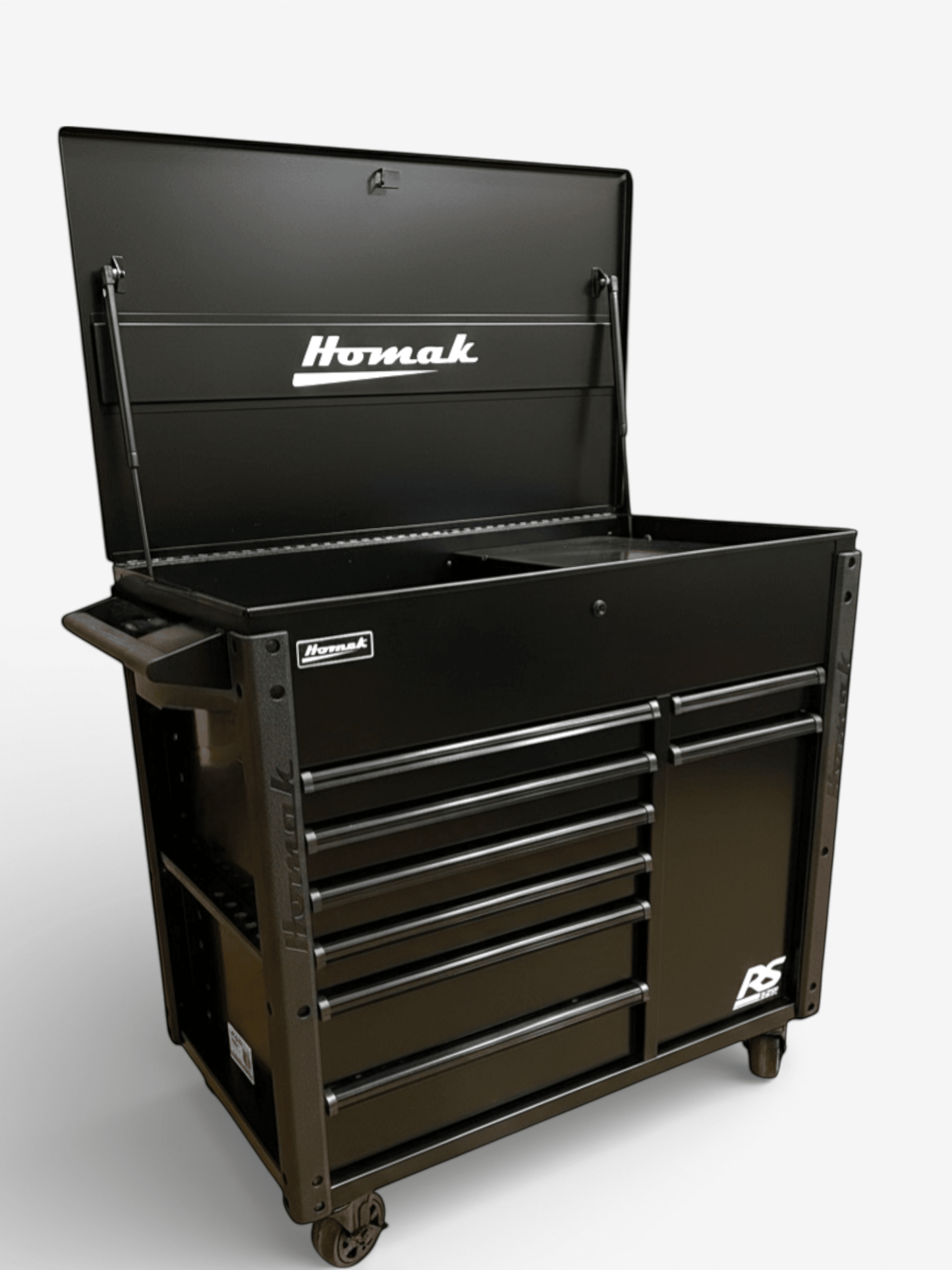 Homak RS Pro 8 Drawer Flip Top Power Service Cart - Service Cart Black