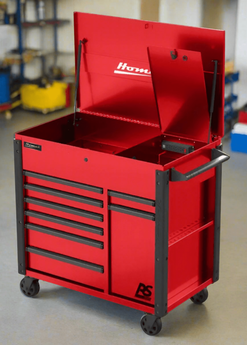 Homak RS Pro 8 Drawer Flip Top Power Service Cart - Service Cart red