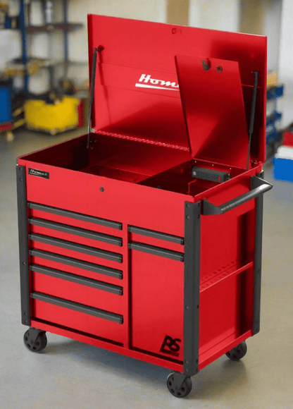 Homak RS Pro 8 Drawer Flip Top Power Service Cart - Service Cart red