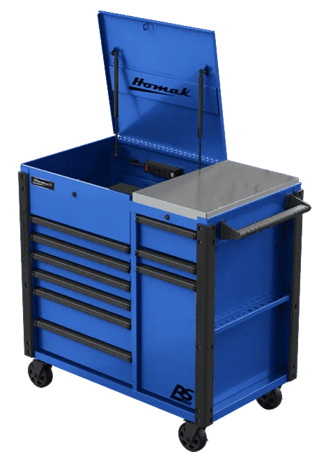 Homak RS Pro 8 Drawer Flip Top Power Service Cart - Service Cart Blue