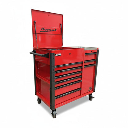 Homak RS Pro 8 Drawer Flip Top Power Service Cart - Service Cart red