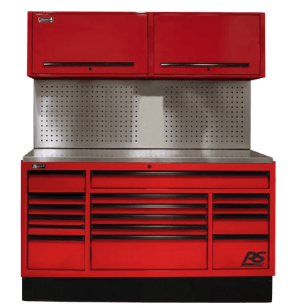 Red tool cabinet with multiple drawers and a pegboard  homak rs pro heavy duty tool chest 