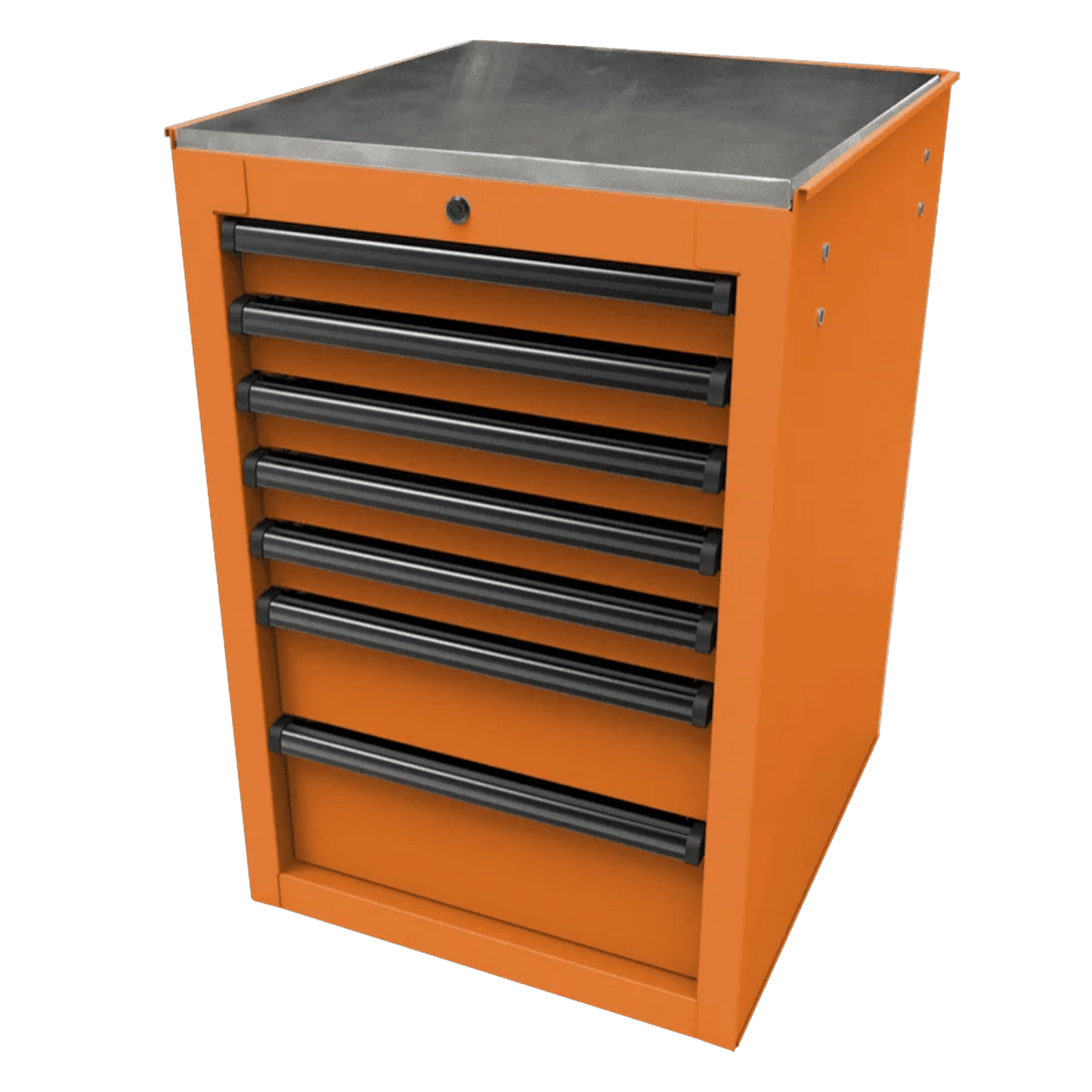 homak RS Pro orange steel side cabinet with 7 drawers and a lock, for roller cabinets.