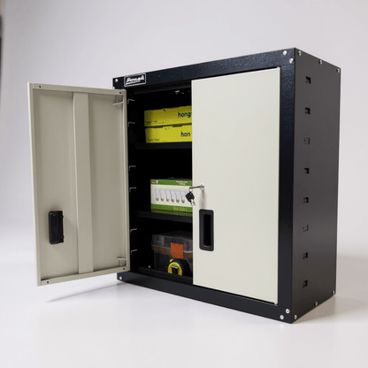 Steel garage wall cabinet with adjustable shelves - Securability